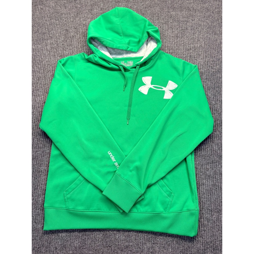 Under Armour Mens ColdGear Hoodie Green Semi Fitted Pullover Logo Sweatshirt MD